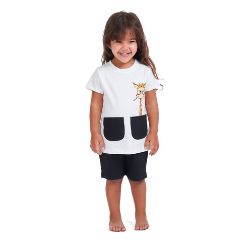 Girls summer pajama set Giraffe t-shirt + Black shorts